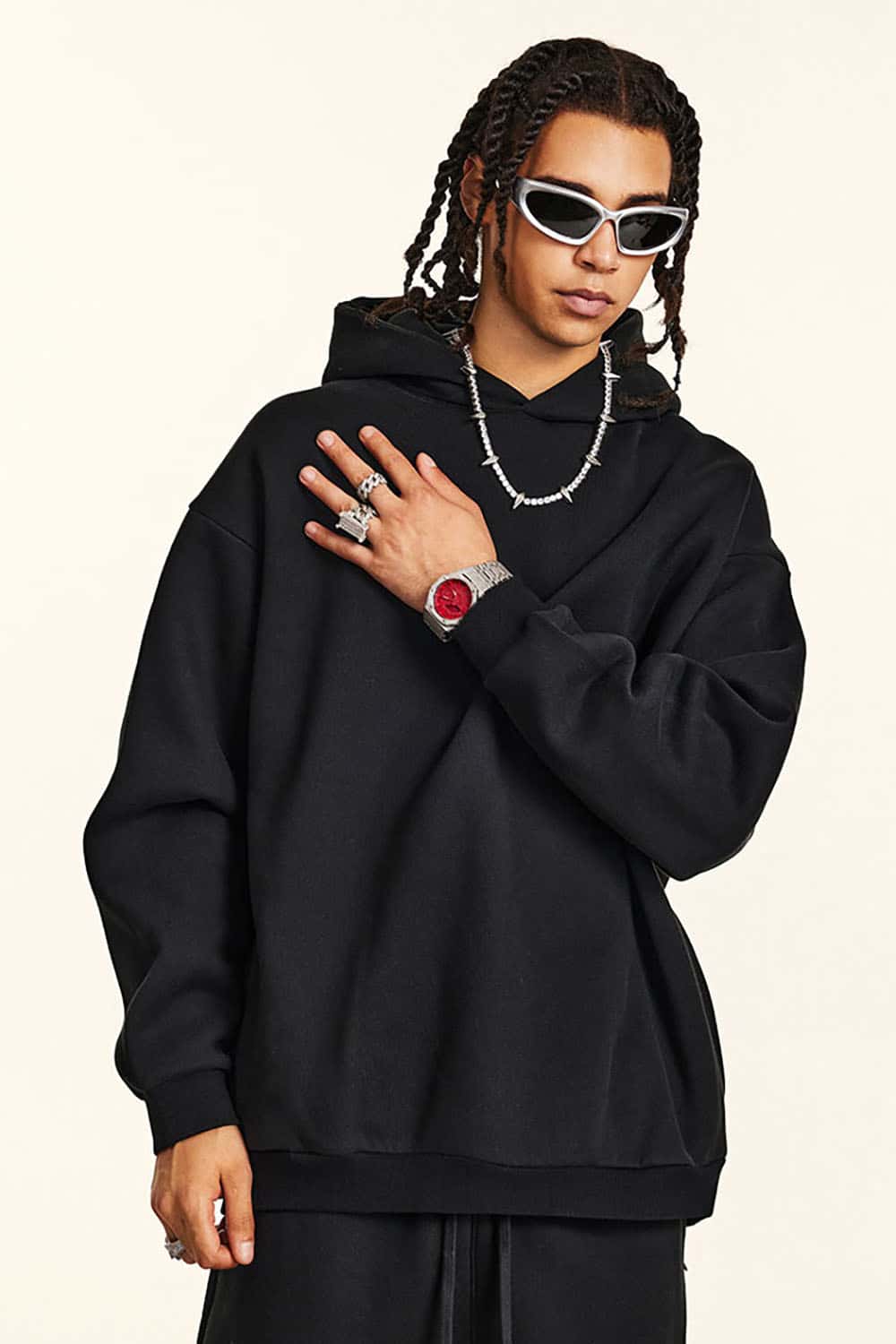 Basic Loose Fleece-Lined Sports Hoodie with Concealed Zipper