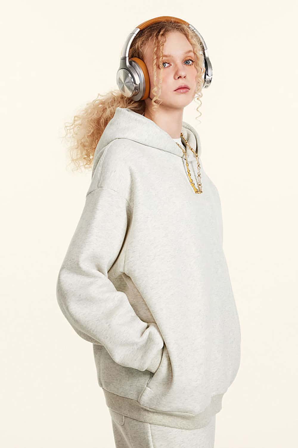 Basic Loose Fleece-Lined Sports Hoodie with Concealed Zipper