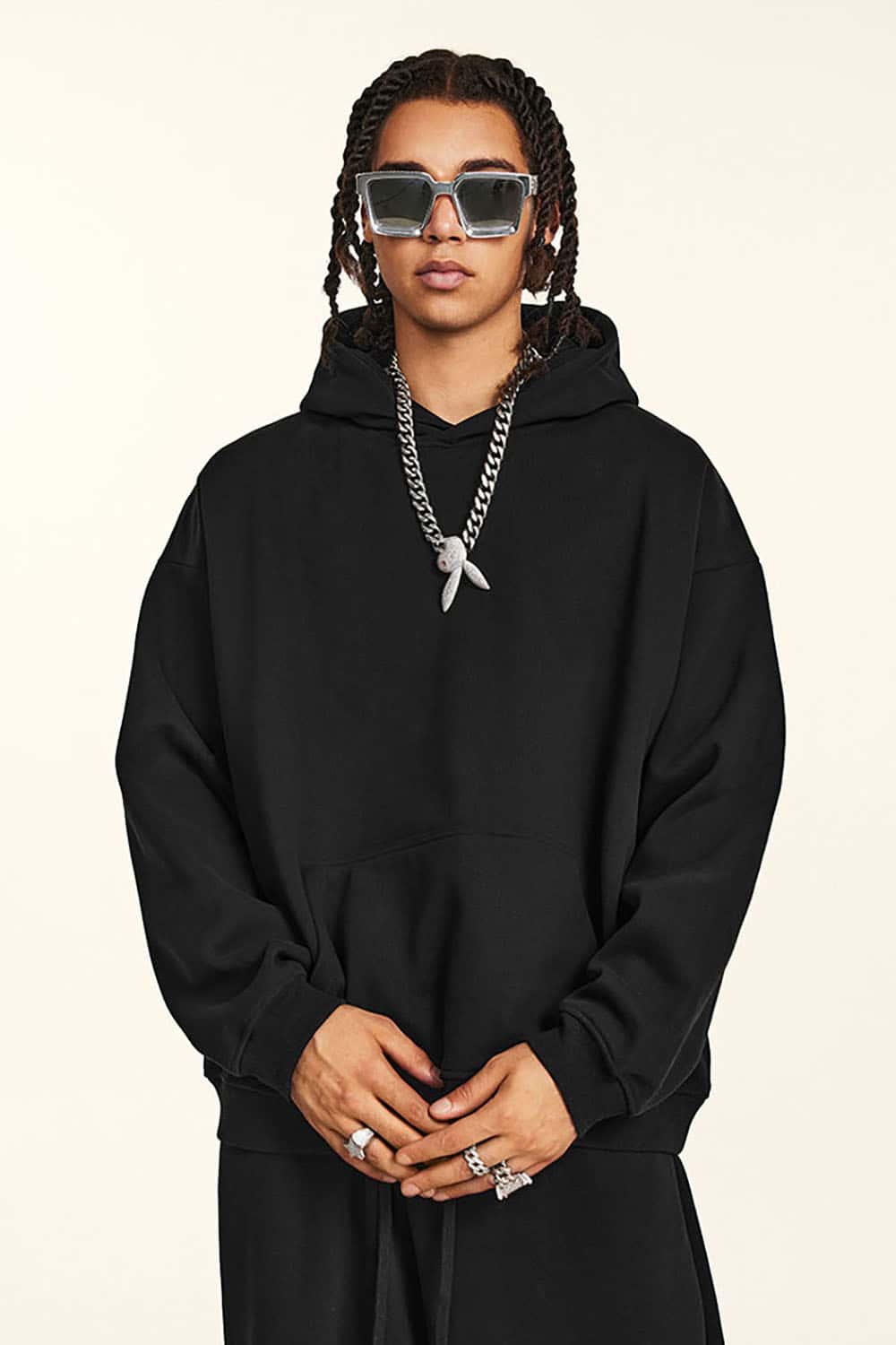 Loose-Fit Solid Basic 420G Fleece-Lined Non-Shedding Hoodie