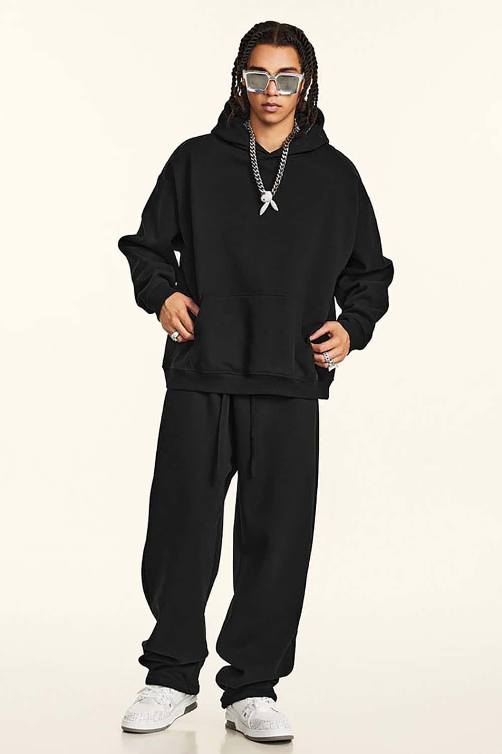 Loose-Fit Solid Basic 420G Fleece-Lined Non-Shedding Hoodie