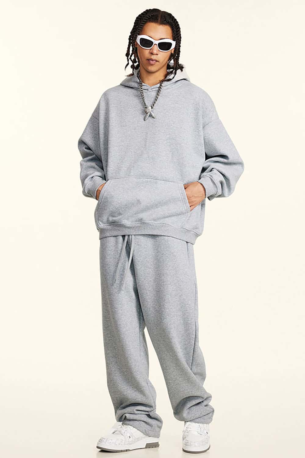 Loose-Fit Solid Basic 420G Fleece-Lined Non-Shedding Hoodie