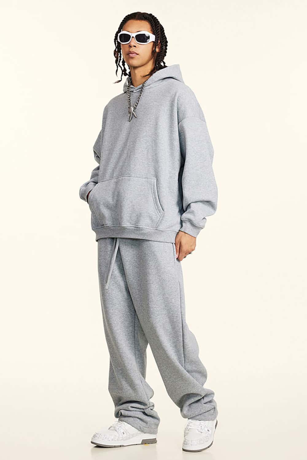 Loose-Fit Solid Basic 420G Fleece-Lined Non-Shedding Hoodie