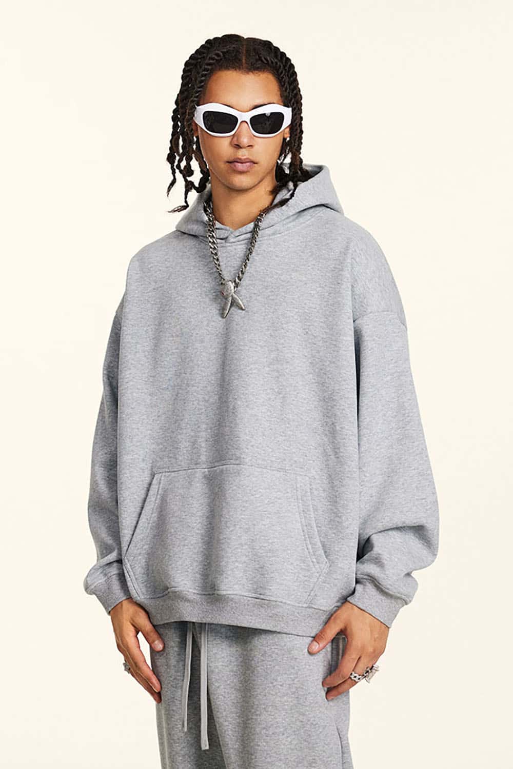Loose-Fit Solid Basic 420G Fleece-Lined Non-Shedding Hoodie
