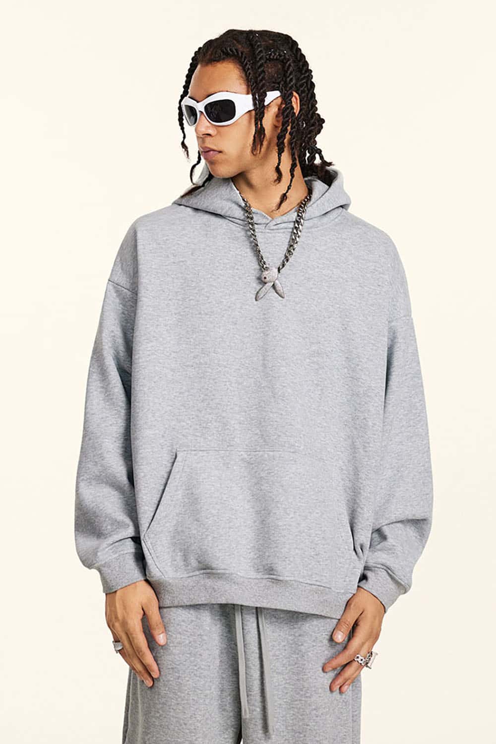 Loose-Fit Solid Basic 420G Fleece-Lined Non-Shedding Hoodie