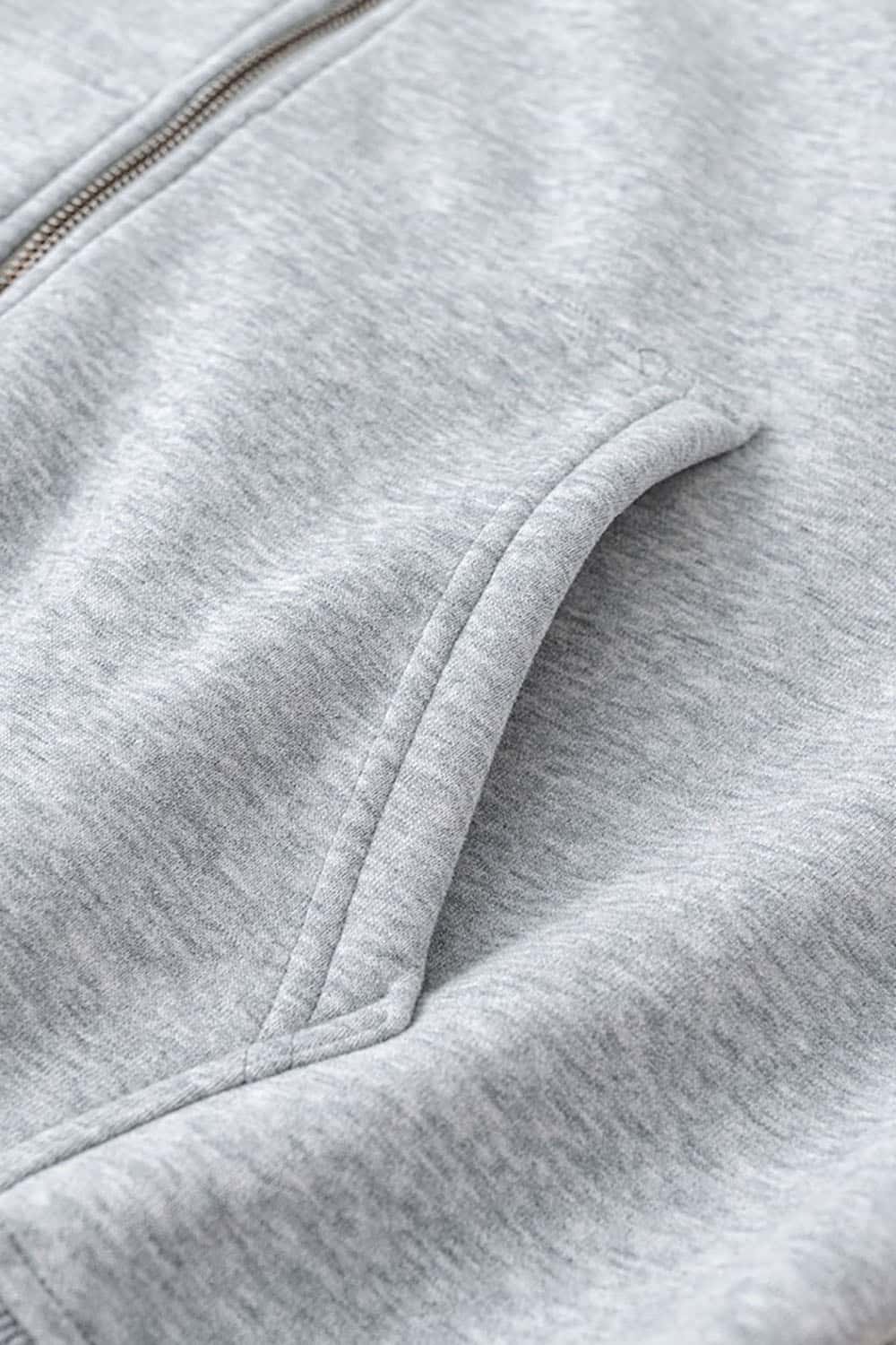 Loose-fit Solid Basic Fleece-Lined Zip-Up Hoodie Jacket