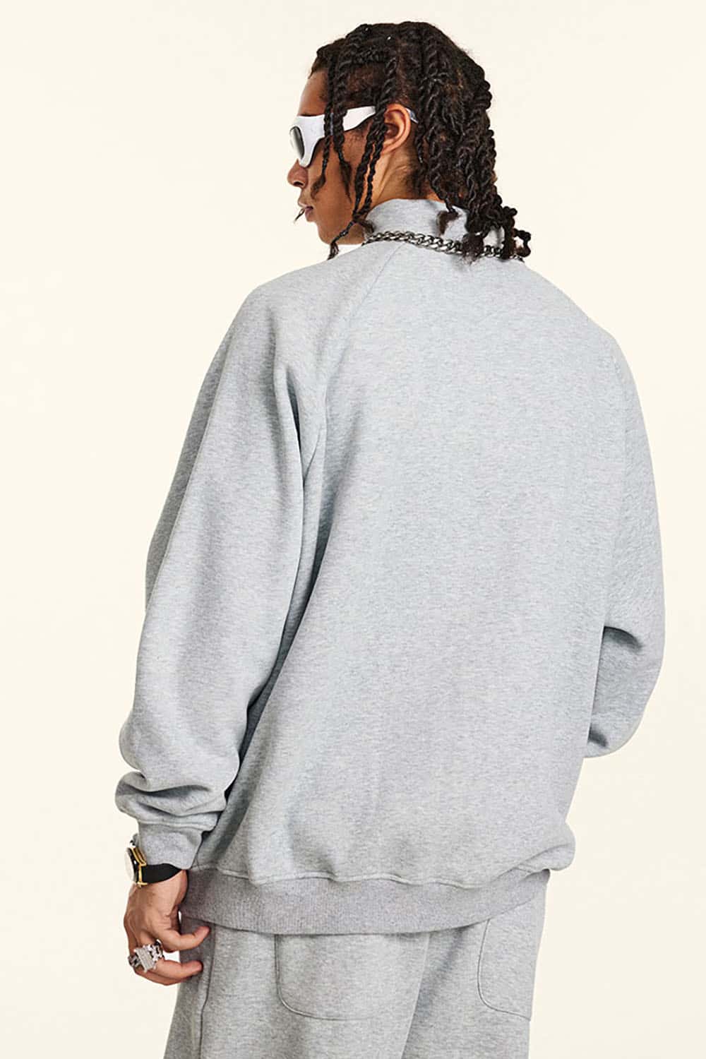 Loose-fit Solid Basic Fleece-Lined Zip-Up Hoodie Jacket