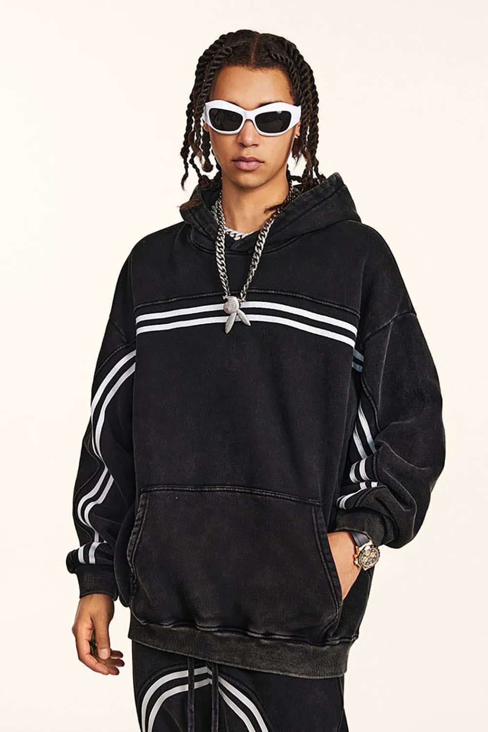 High-Street Retro Wash Fleece-Lined Thick Hoodie