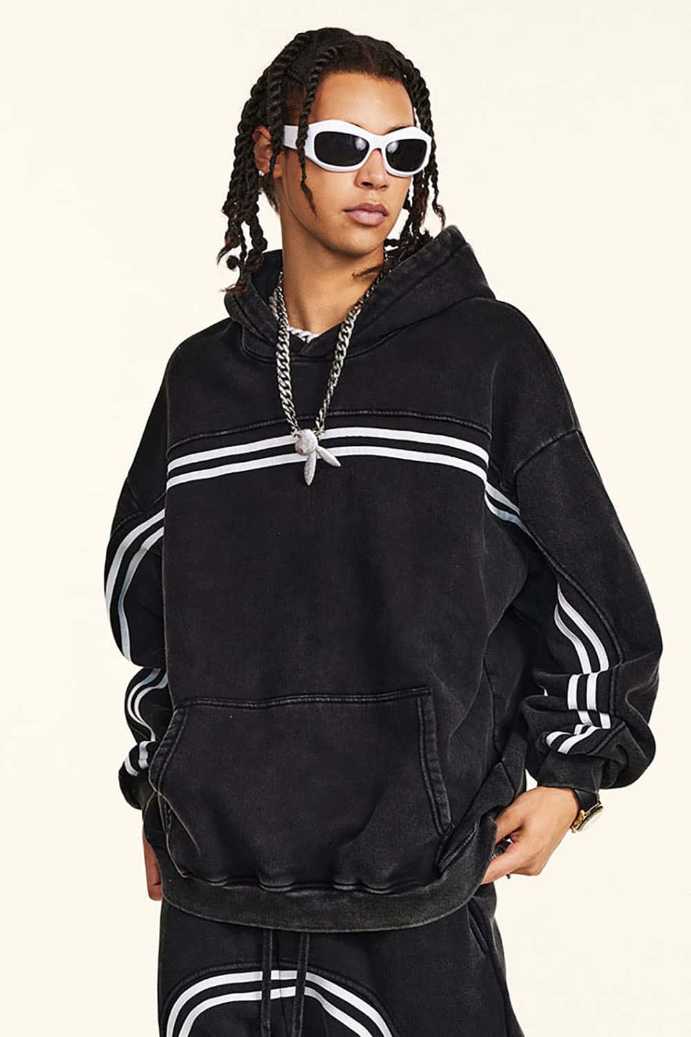High-Street Retro Wash Fleece-Lined Thick Hoodie