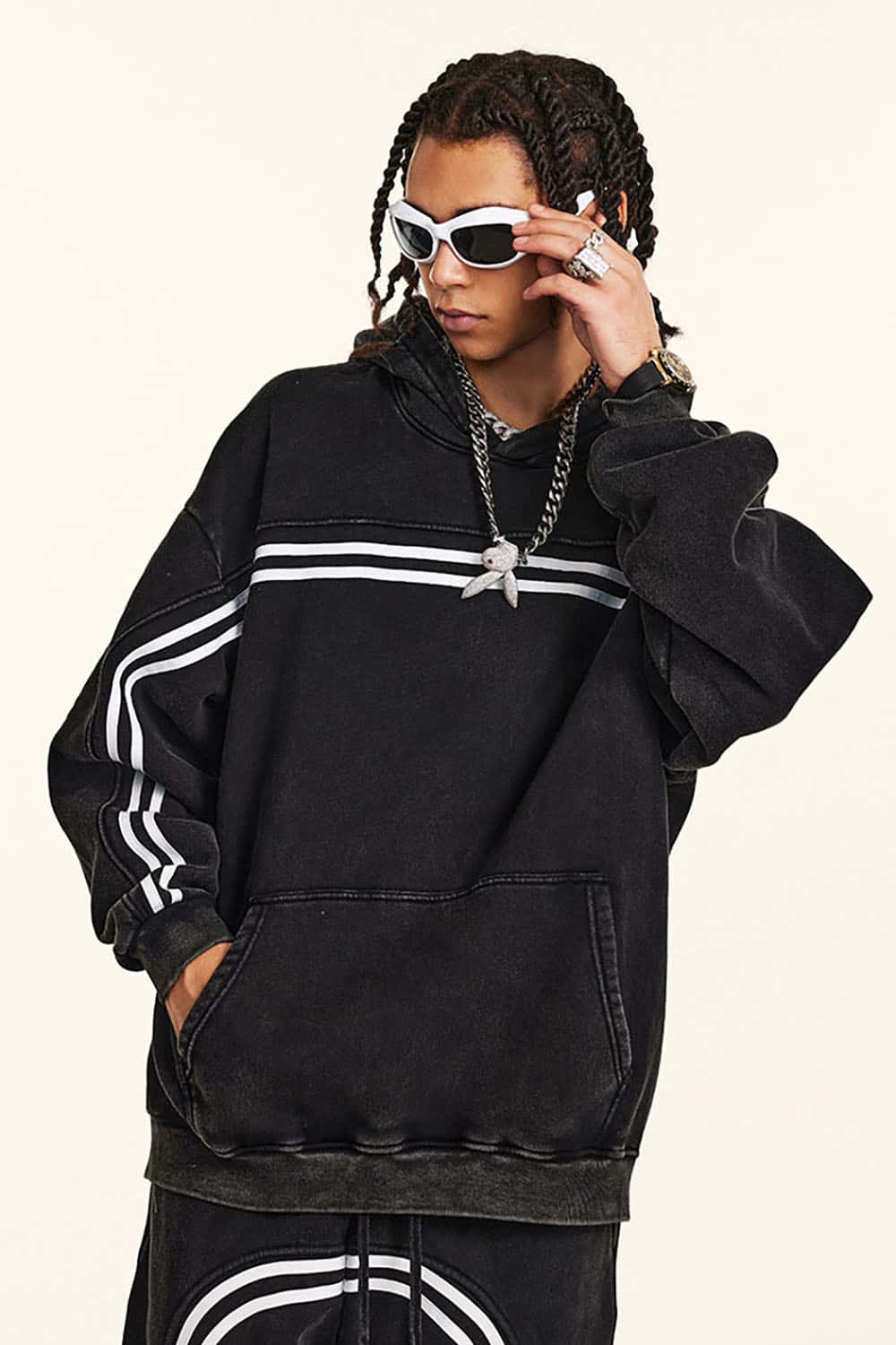 High-Street Retro Wash Fleece-Lined Thick Hoodie