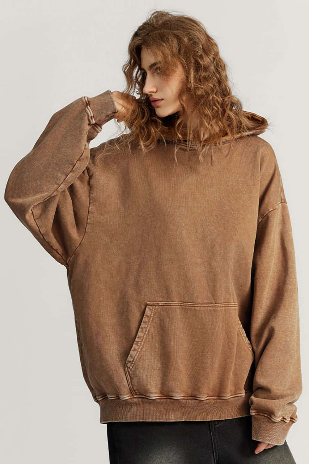 Loose-Fit Distressed Wax-Dyed Couples' Heavyweight Hoodie