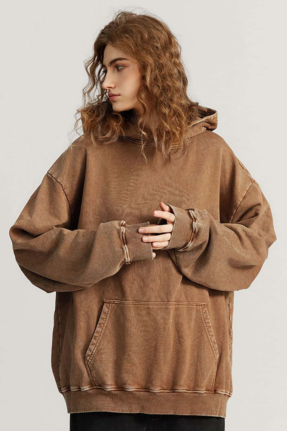 Loose-Fit Distressed Wax-Dyed Couples' Heavyweight Hoodie