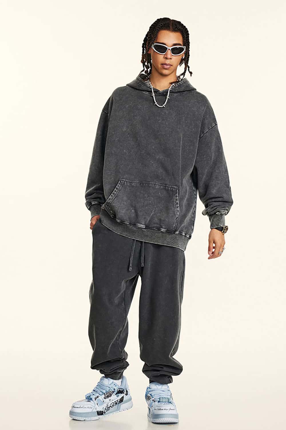 Loose-Fit Distressed Wax-Dyed Couples' Heavyweight Hoodie