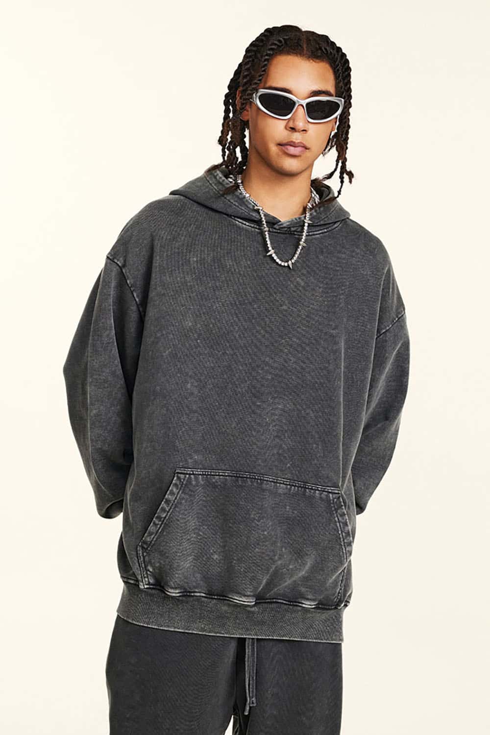 Loose-Fit Distressed Wax-Dyed Couples' Heavyweight Hoodie