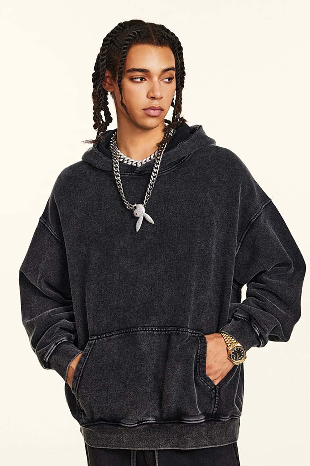 Loose-Fit Distressed Wax-Dyed Couples' Heavyweight Hoodie