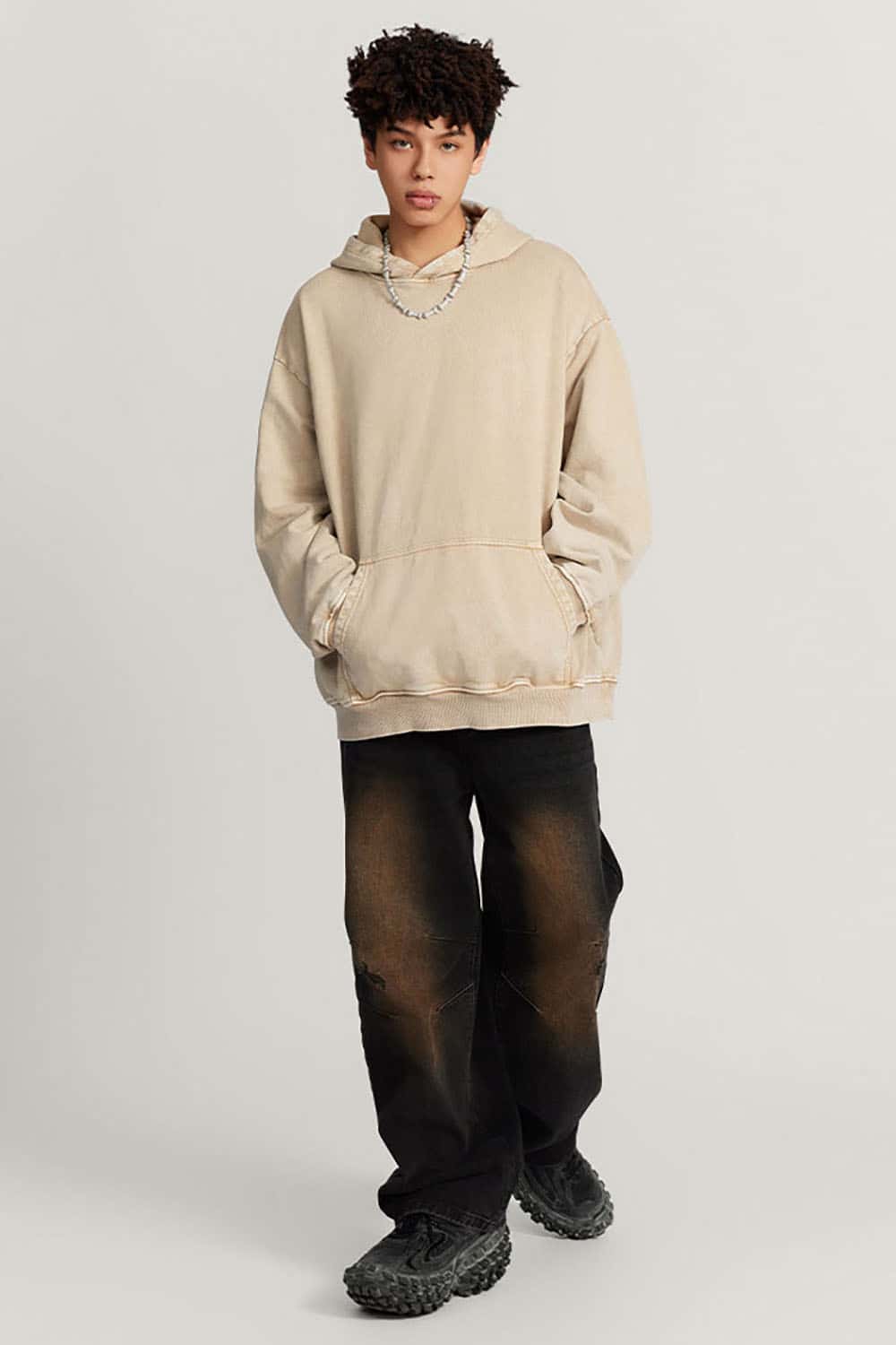 Loose-Fit Distressed Wax-Dyed Couples' Heavyweight Hoodie