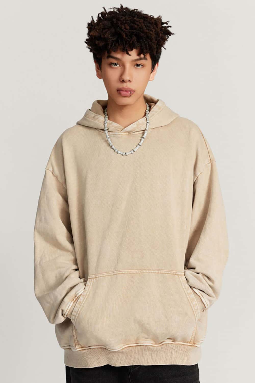 Loose-Fit Distressed Wax-Dyed Couples' Heavyweight Hoodie