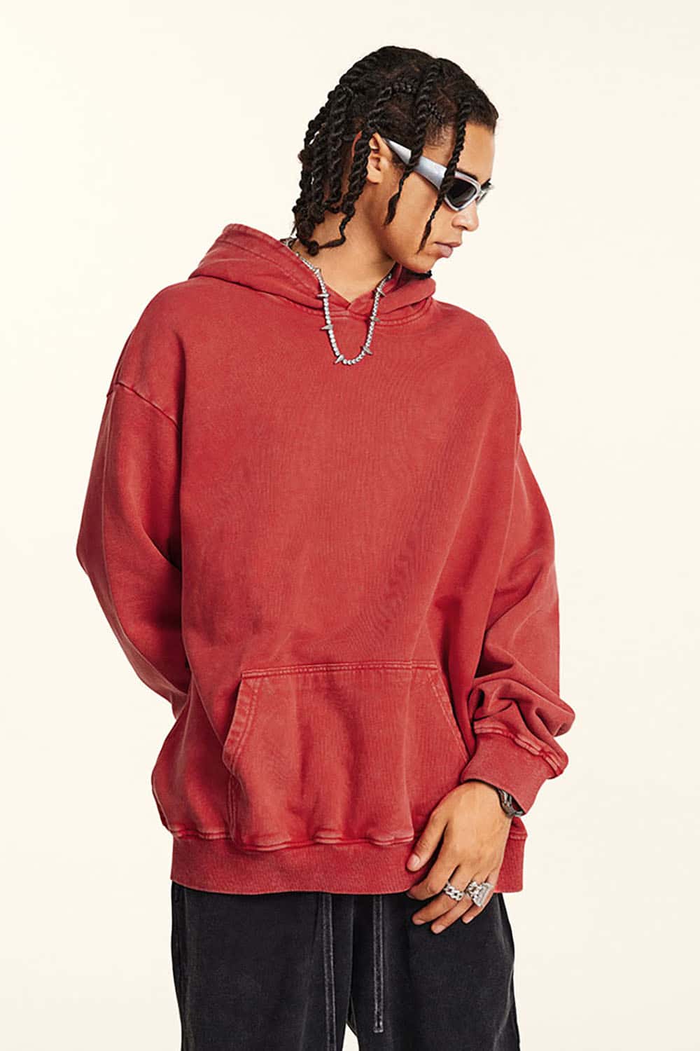 Loose-Fit Distressed Wax-Dyed Couples' Heavyweight Hoodie