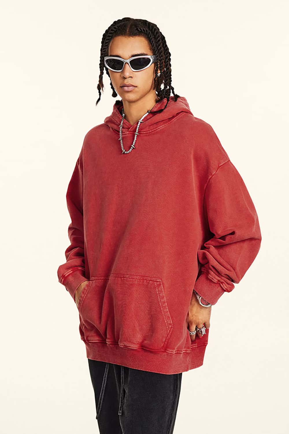 Loose-Fit Distressed Wax-Dyed Couples' Heavyweight Hoodie