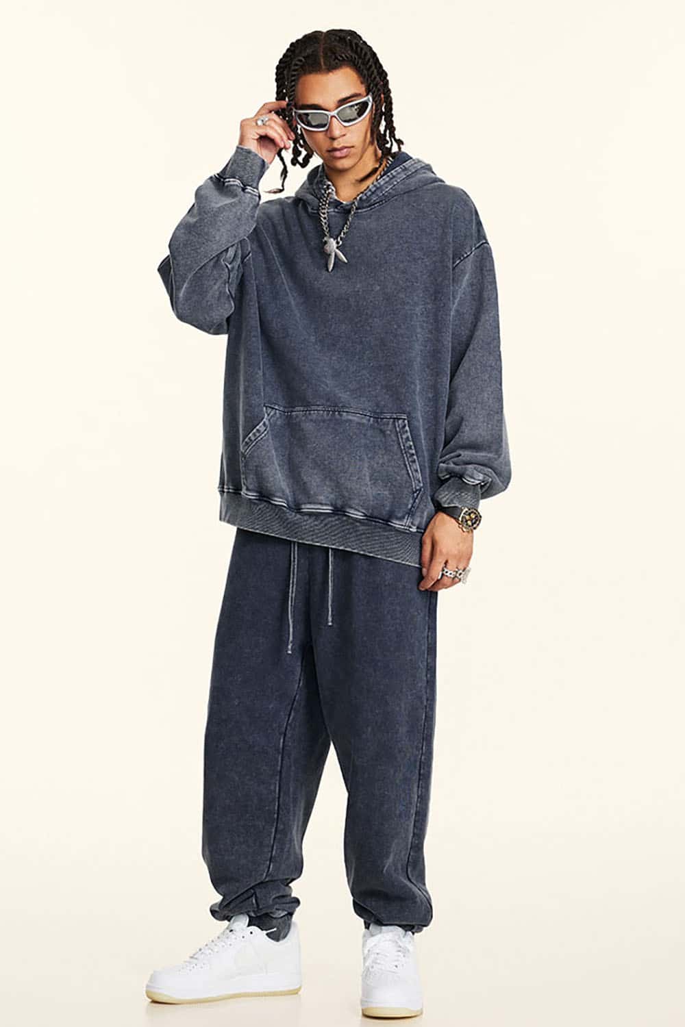 Loose-Fit Distressed Wax-Dyed Couples' Heavyweight Hoodie