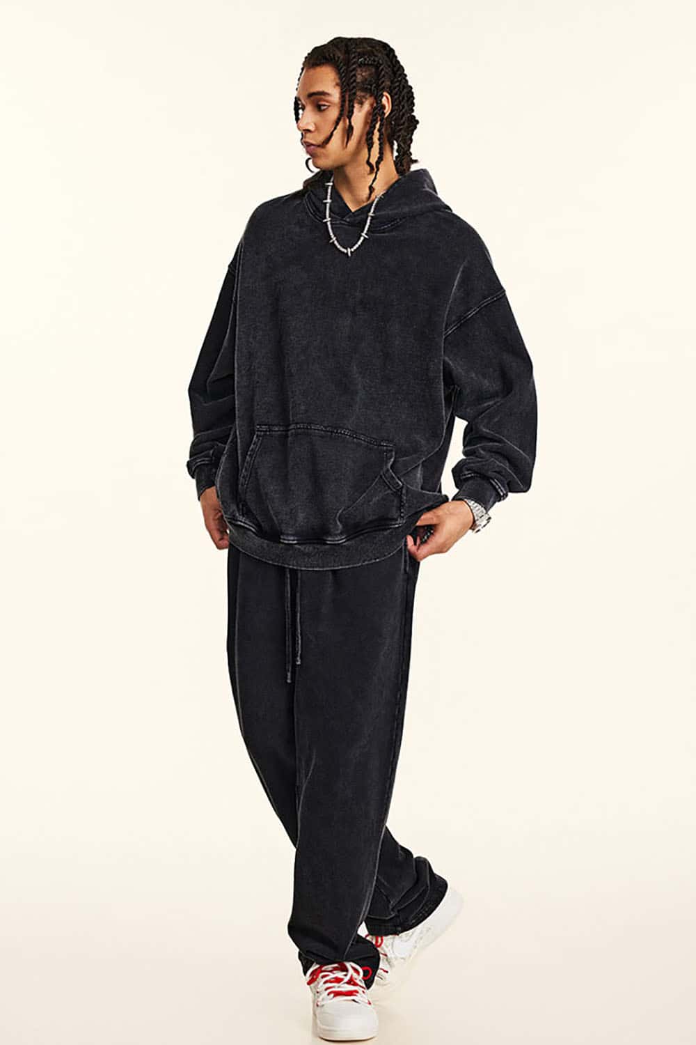 Retro Streetwear Loose-Fit Knitted Washed Hoodie