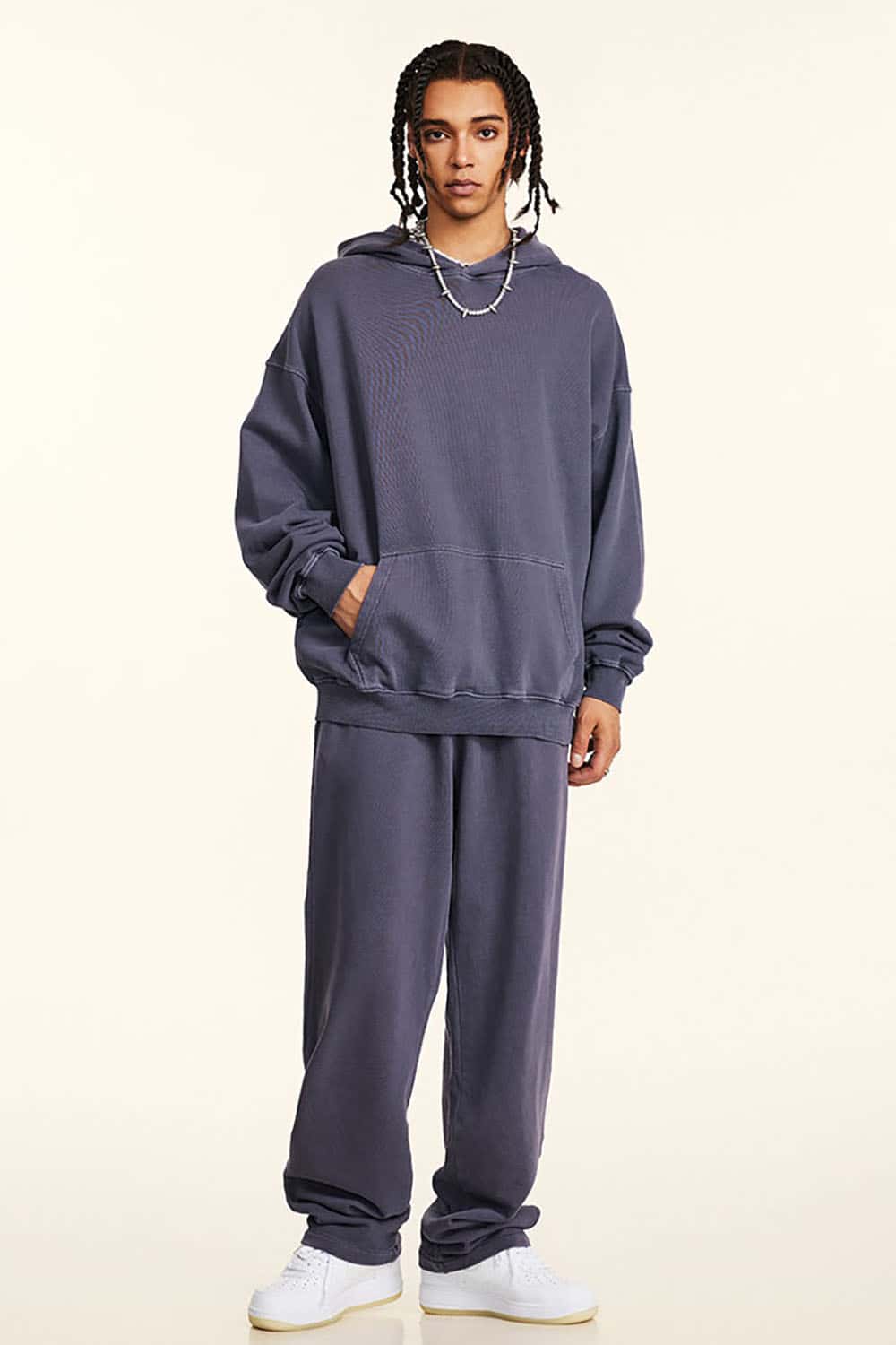 Retro Streetwear Loose-Fit Knitted Washed Hoodie