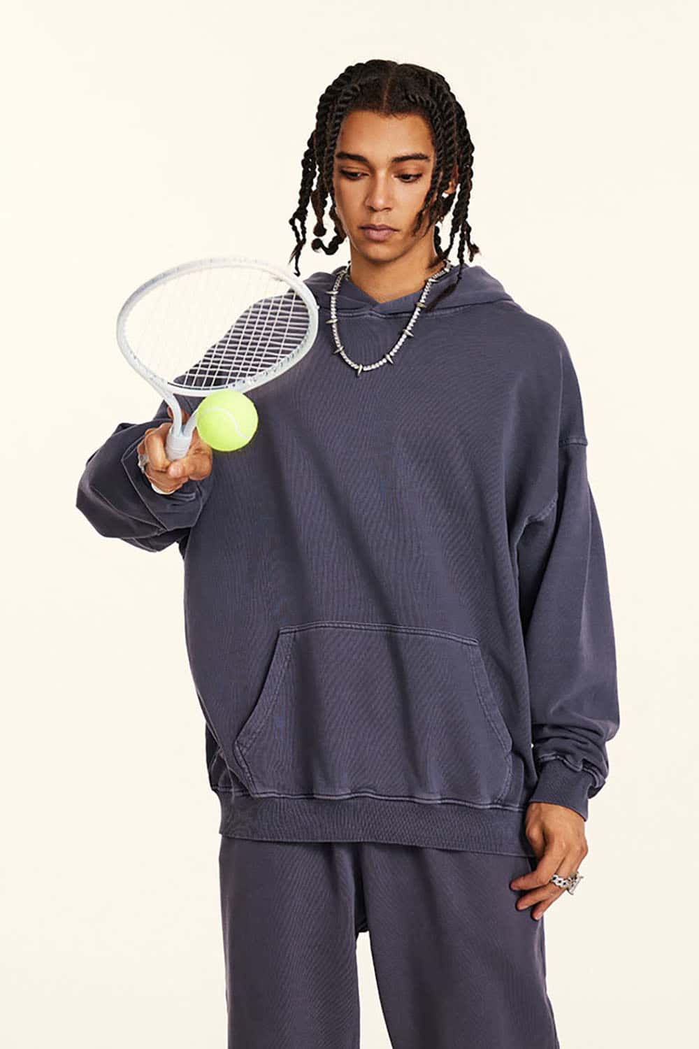 Retro Streetwear Loose-Fit Knitted Washed Hoodie