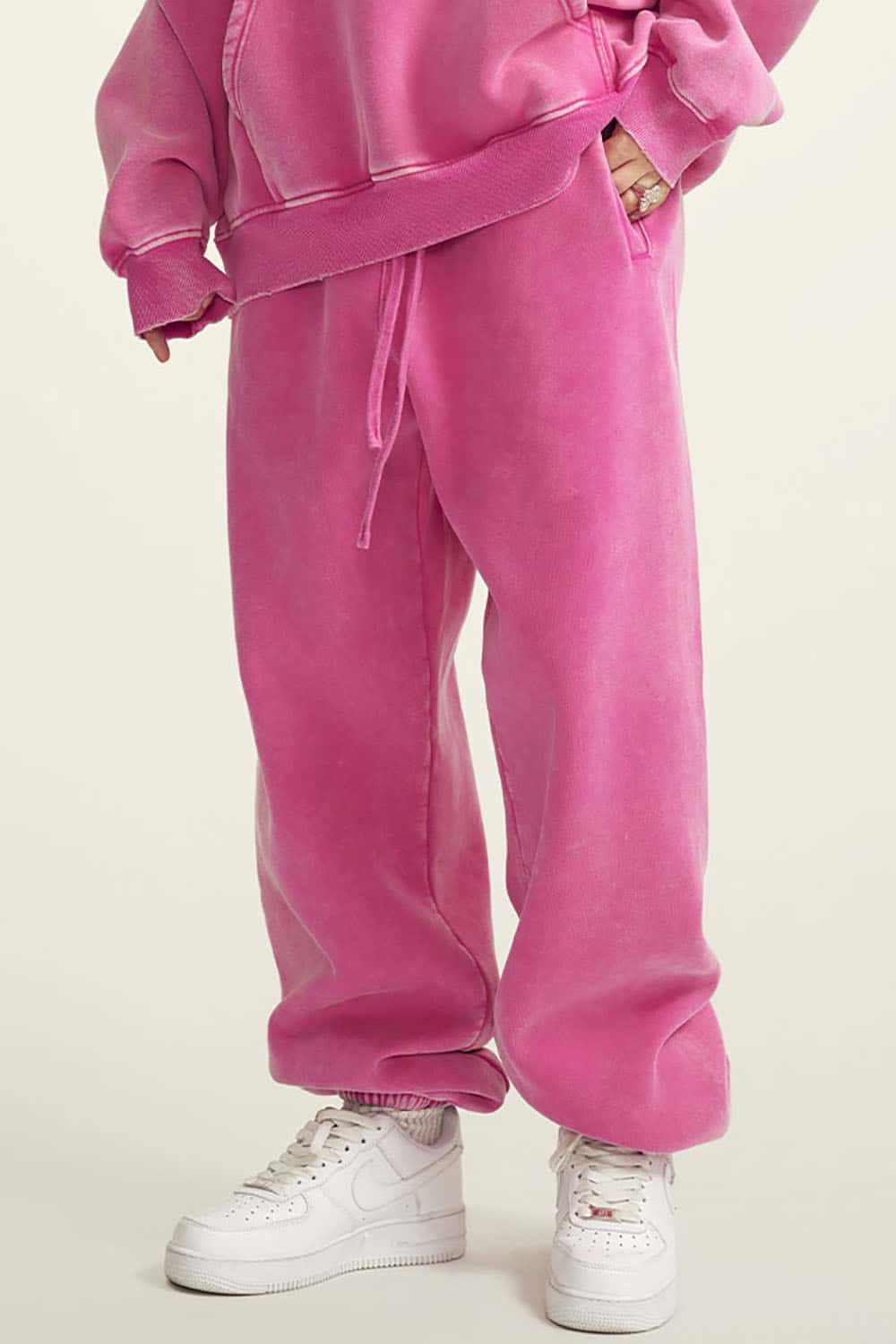 Vintage Wash Fleece-Lined Cuffed Joggers for Couples