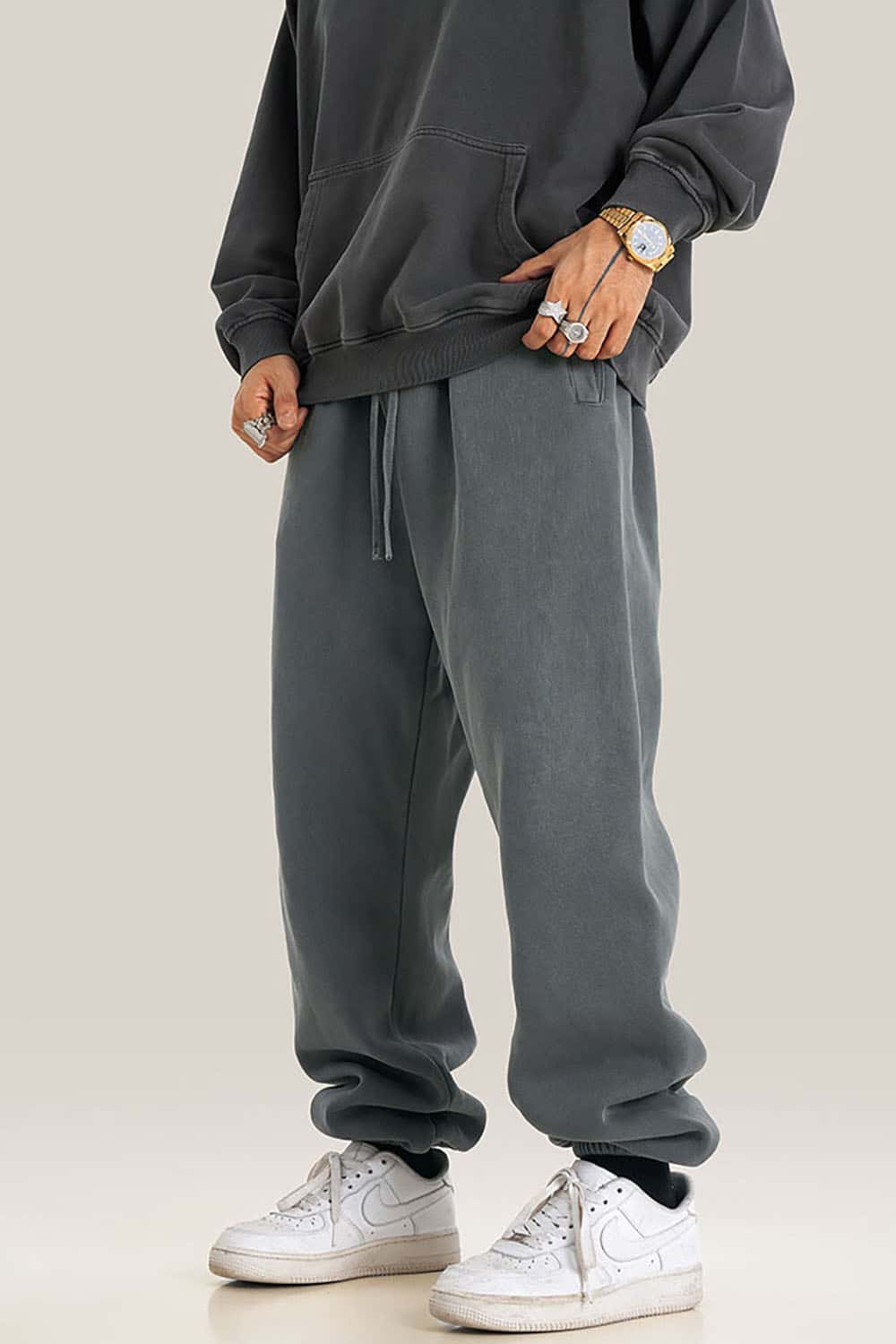 Vintage Wash Fleece-Lined Cuffed Casual Sport Joggers