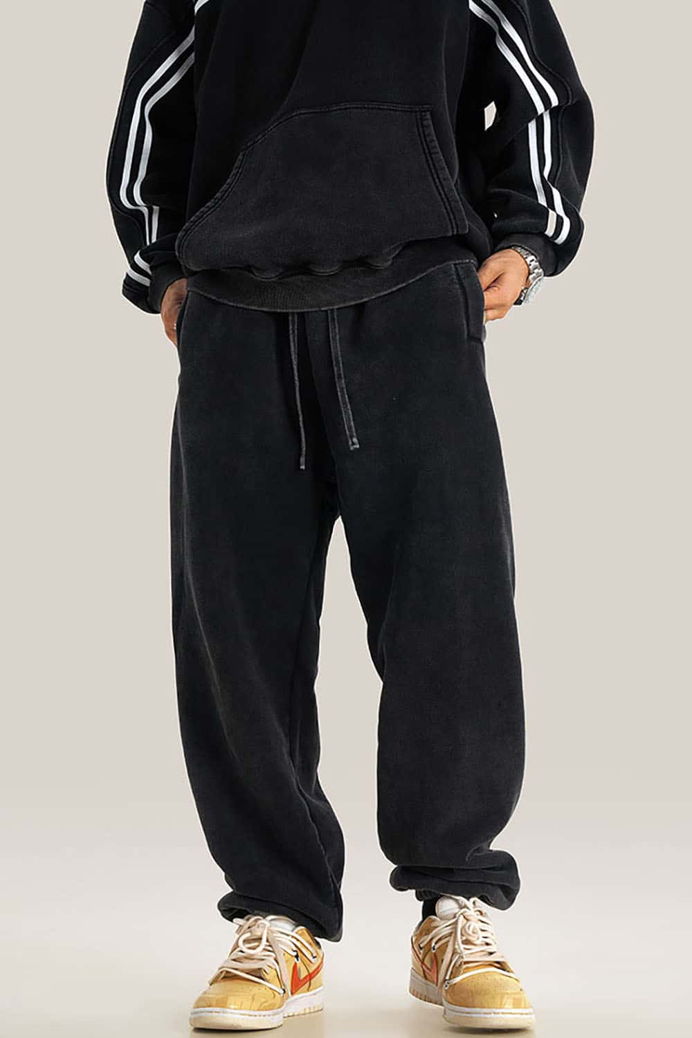 Vintage Wash Fleece-Lined Cuffed Casual Sport Joggers