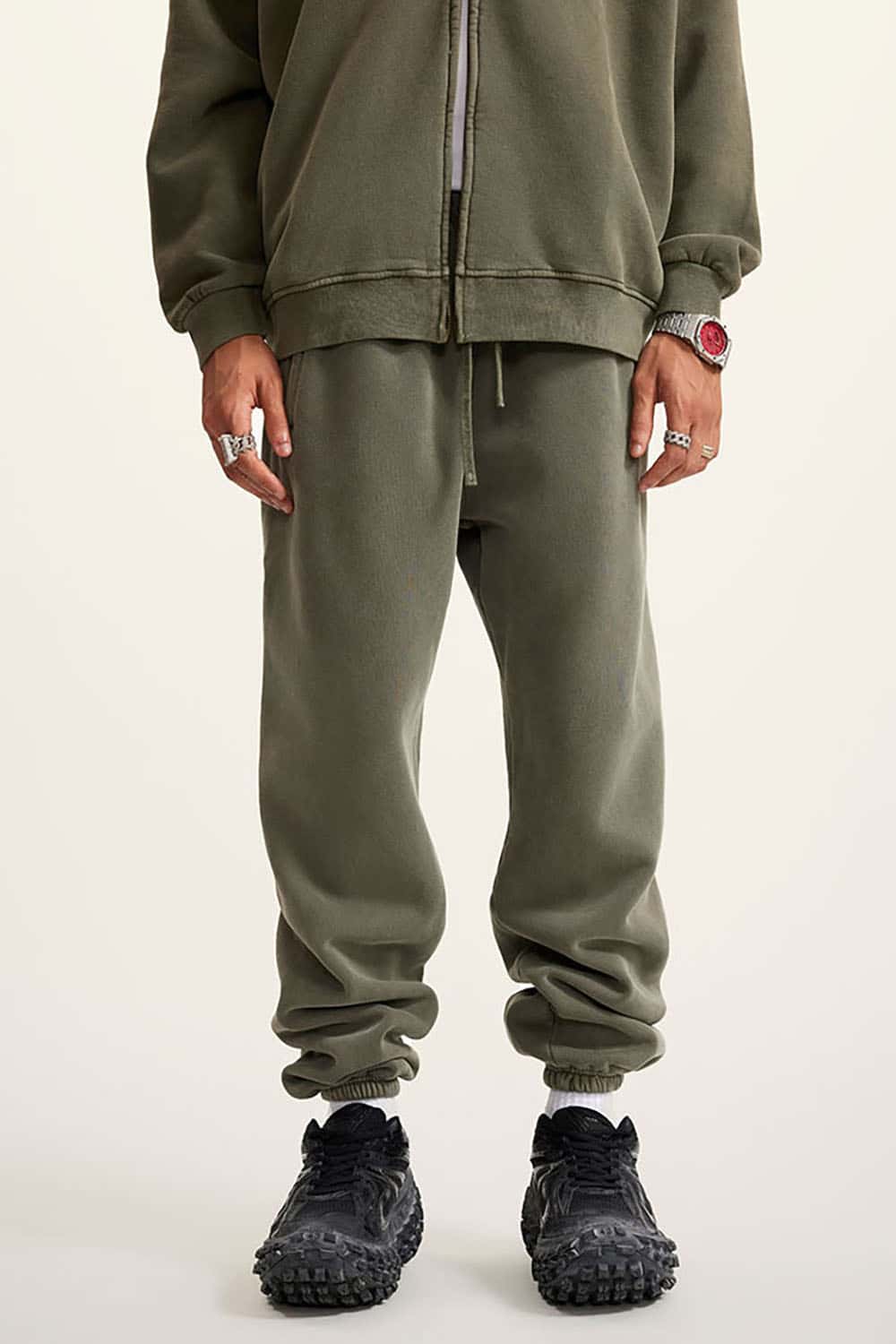 Vintage Wash Fleece-Lined Cuffed Casual Sport Joggers
