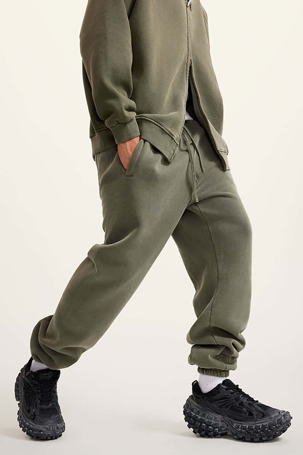 Vintage Wash Fleece-Lined Cuffed Casual Sport Joggers