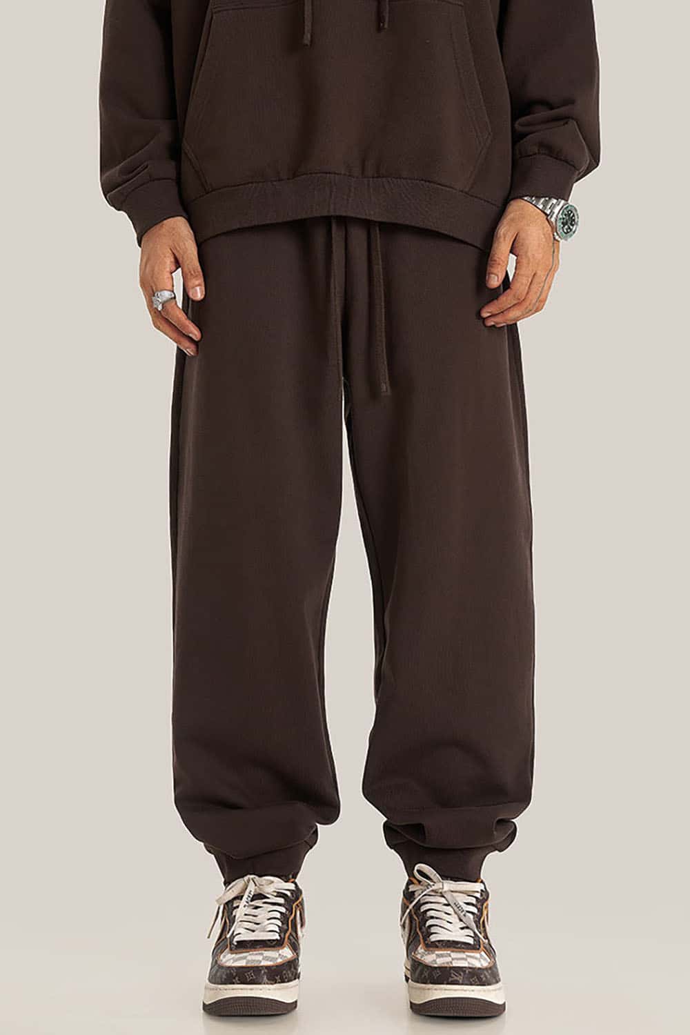 Loose Fit Elastic Cuff Casual Sport Joggers in Solid Color