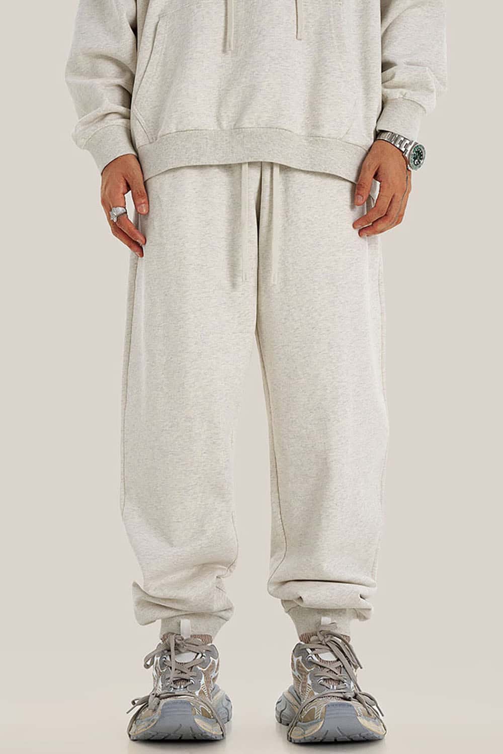 Loose Fit Elastic Cuff Casual Sport Joggers in Solid Color