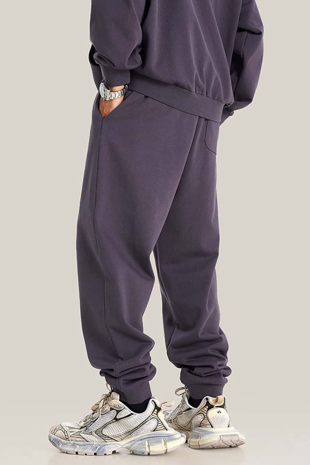 Loose Fit Elastic Cuff Casual Sport Joggers in Solid Color