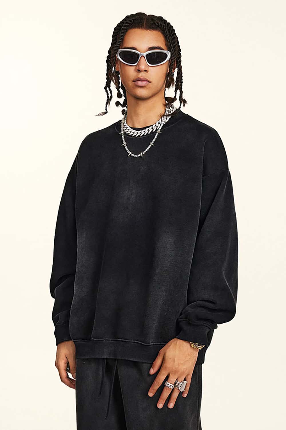 Vintage Hiphop Gradient Fleece Sweatshirt with Loose Crew Neck