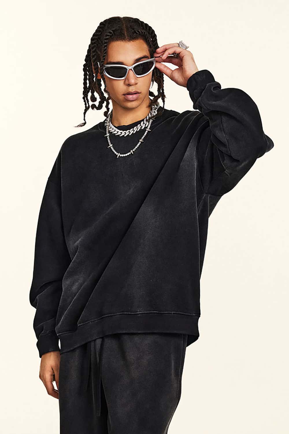 Vintage Hiphop Gradient Fleece Sweatshirt with Loose Crew Neck