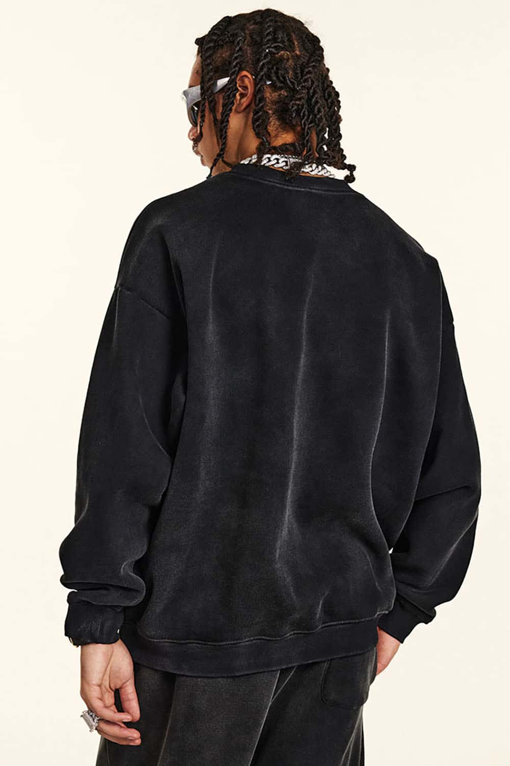 Vintage Hiphop Gradient Fleece Sweatshirt with Loose Crew Neck