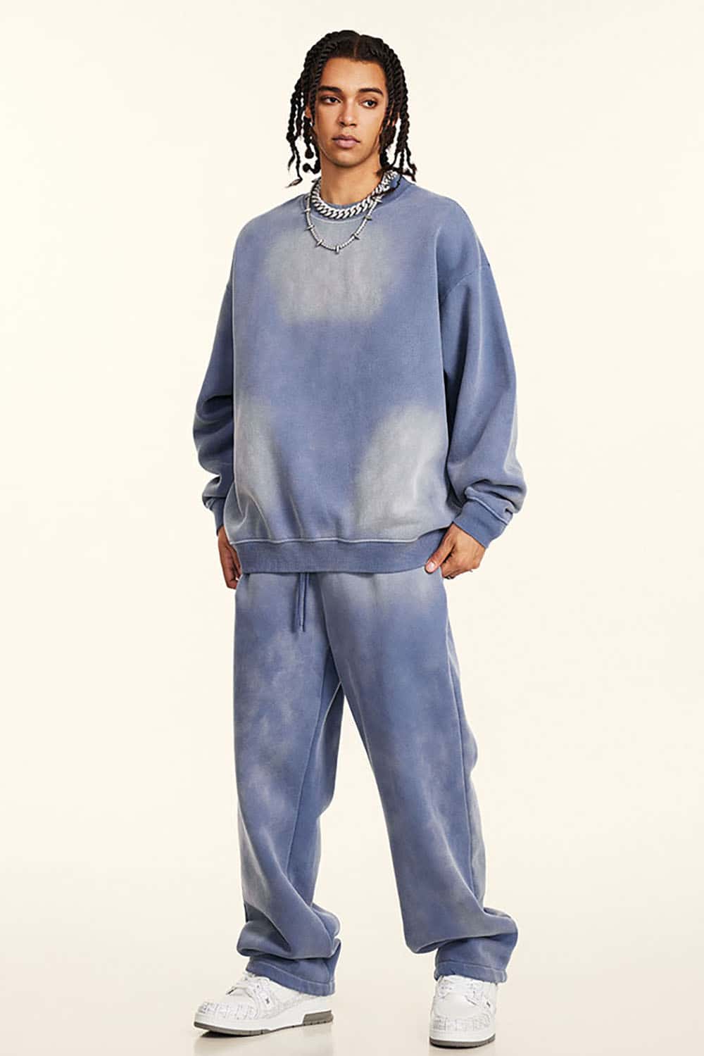 Vintage Hiphop Gradient Fleece Sweatshirt with Loose Crew Neck