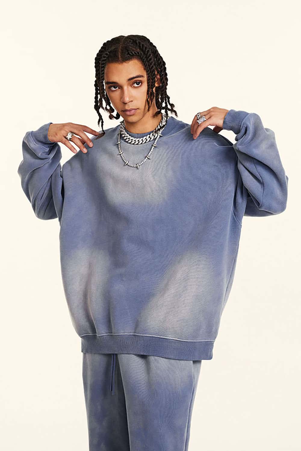 Vintage Hiphop Gradient Fleece Sweatshirt with Loose Crew Neck