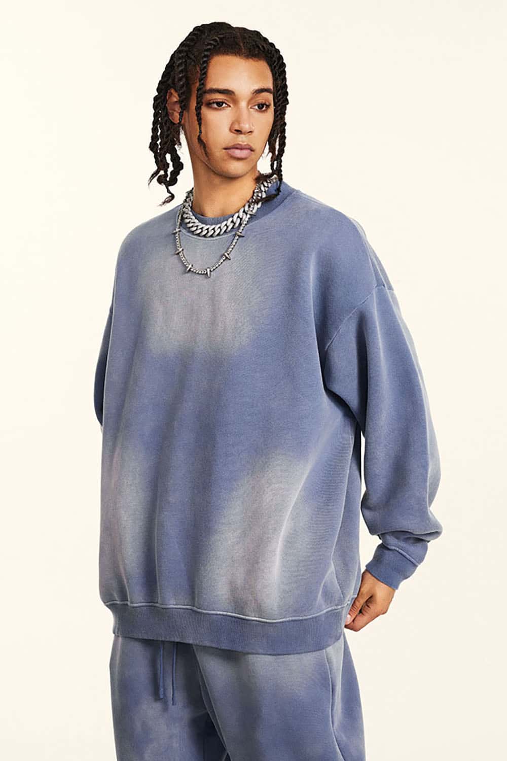 Vintage Hiphop Gradient Fleece Sweatshirt with Loose Crew Neck