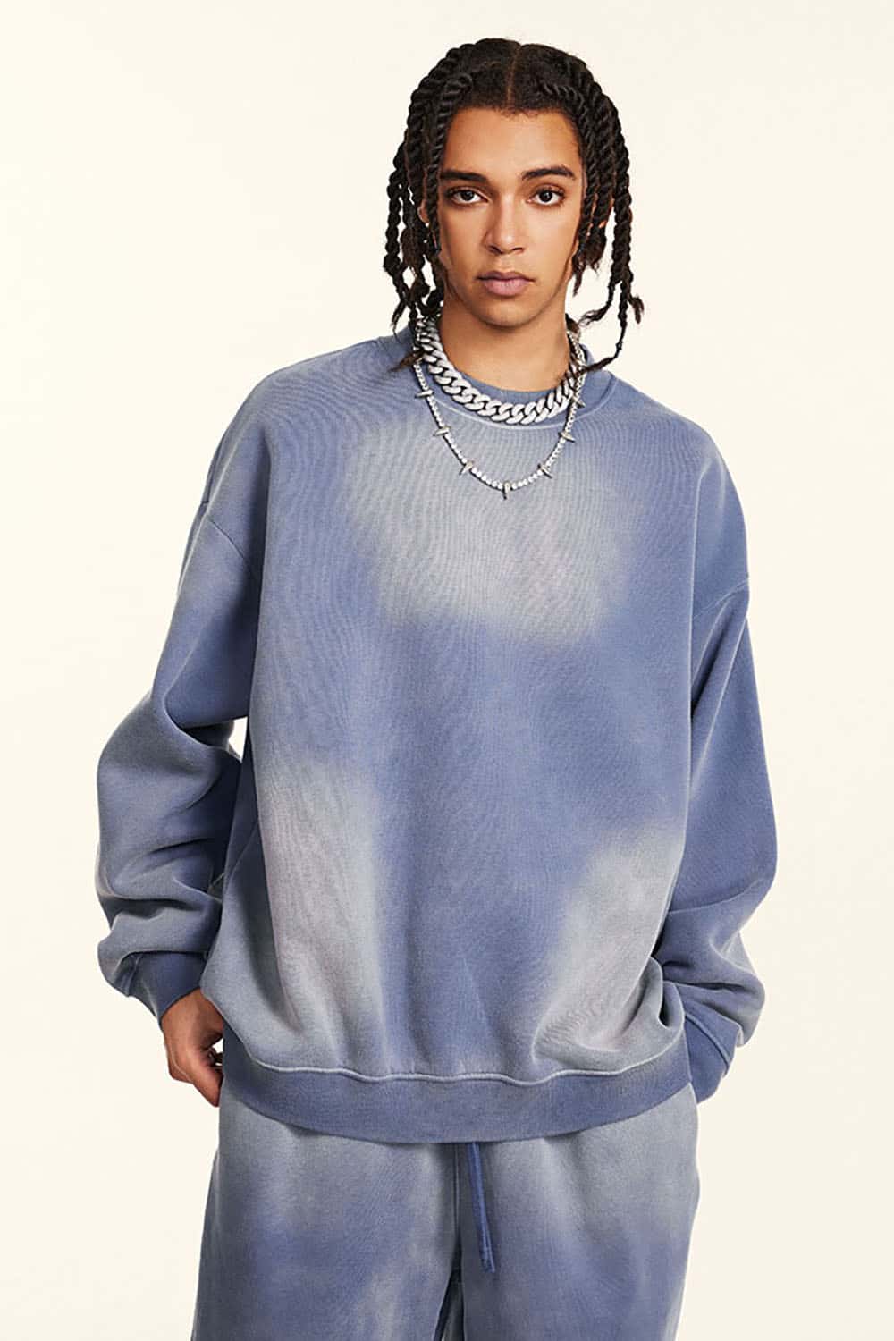 Vintage Hiphop Gradient Fleece Sweatshirt with Loose Crew Neck