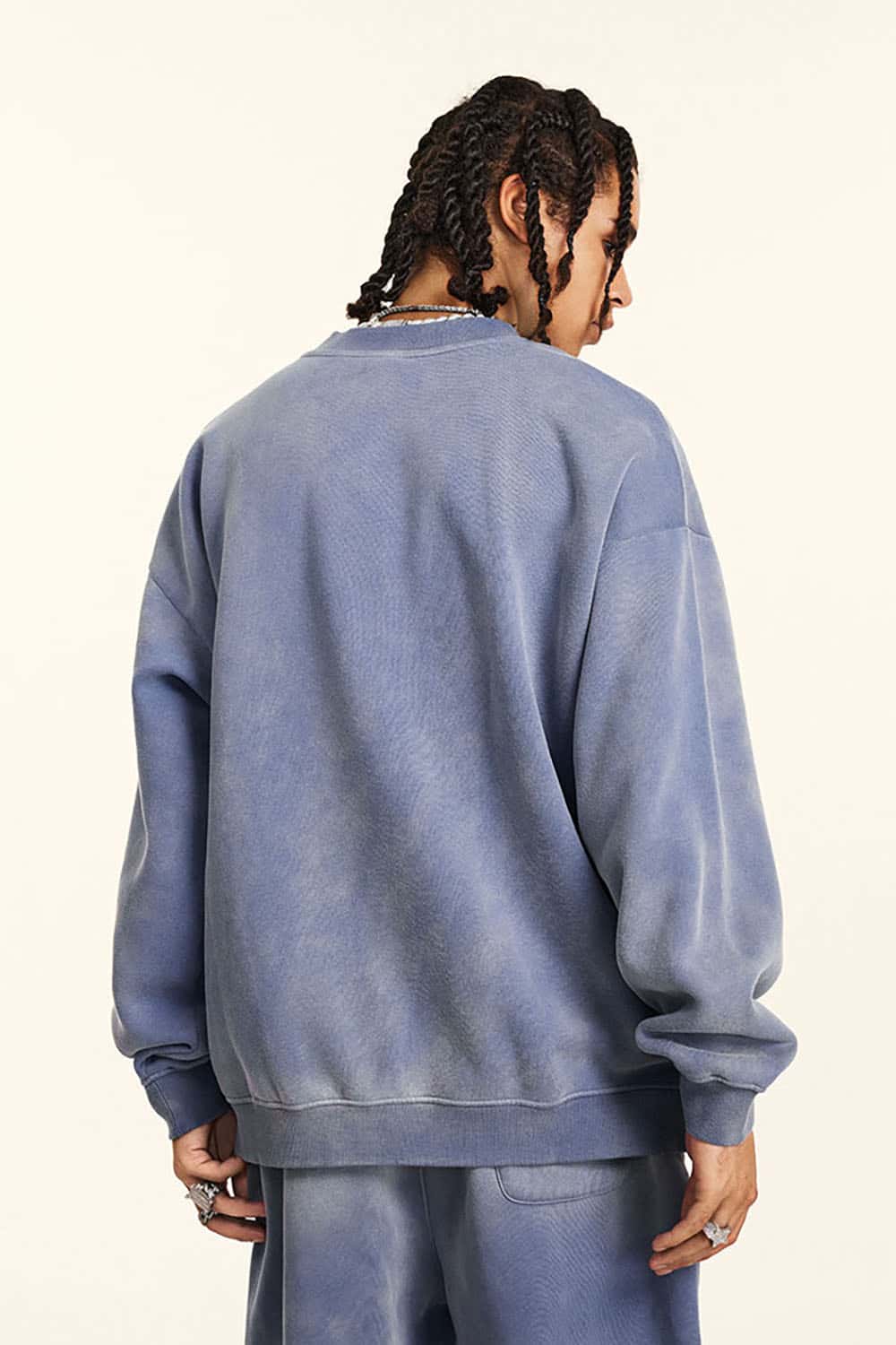 Vintage Hiphop Gradient Fleece Sweatshirt with Loose Crew Neck