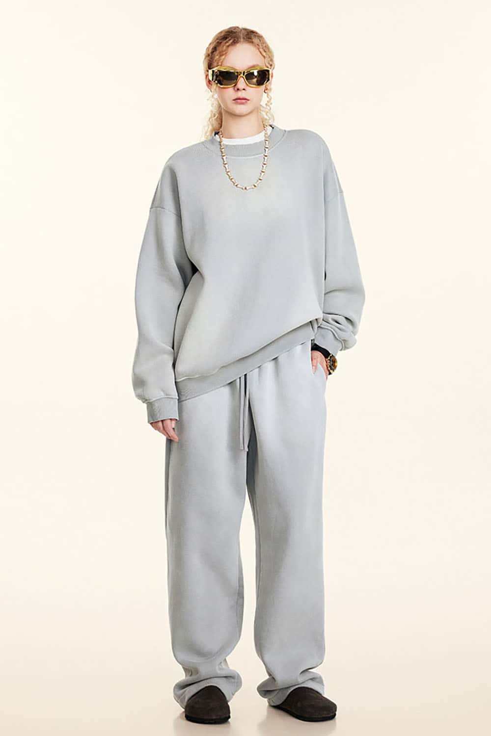 Vintage Hiphop Gradient Fleece Sweatshirt with Loose Crew Neck