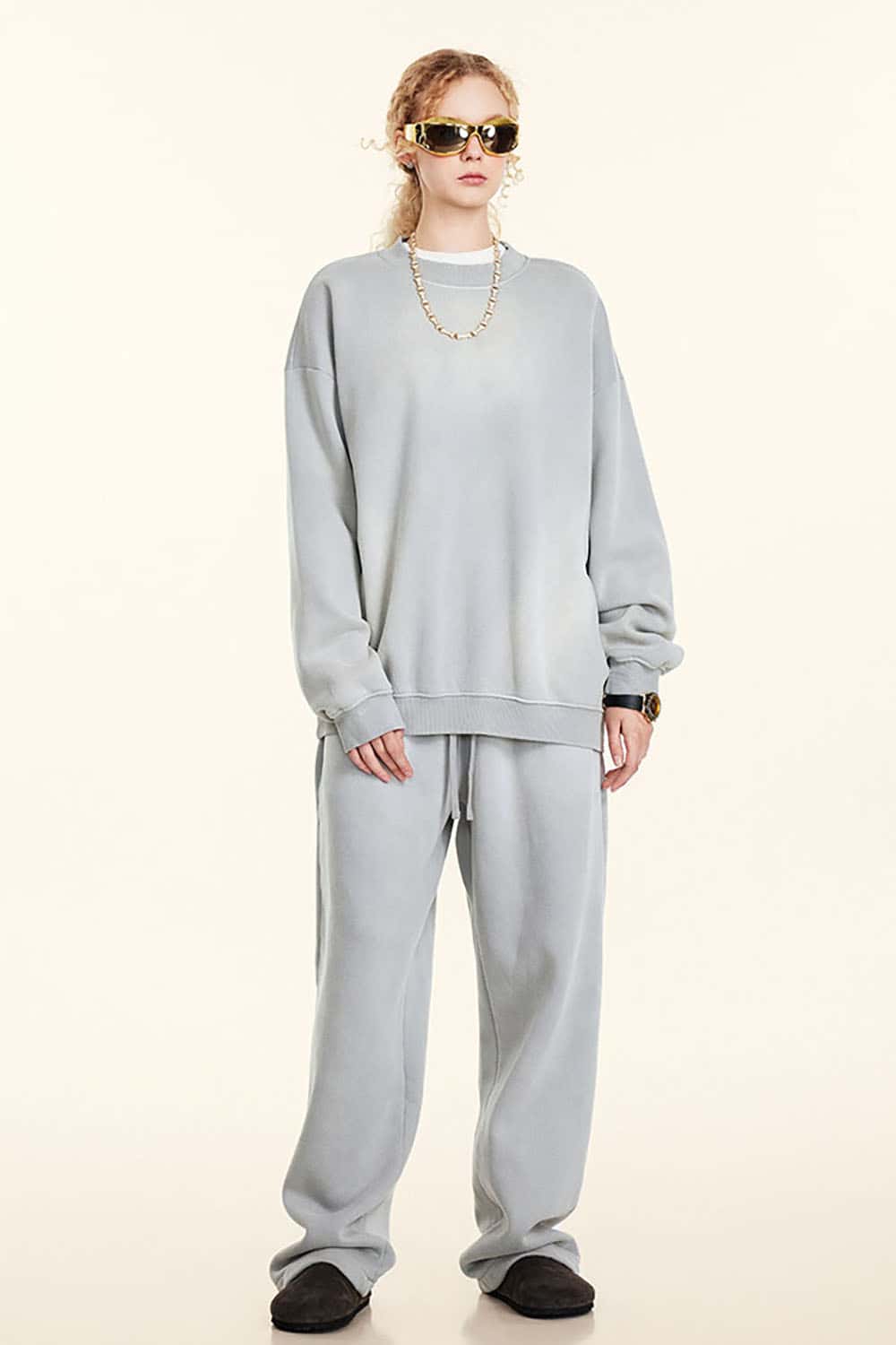 Vintage Hiphop Gradient Fleece Sweatshirt with Loose Crew Neck