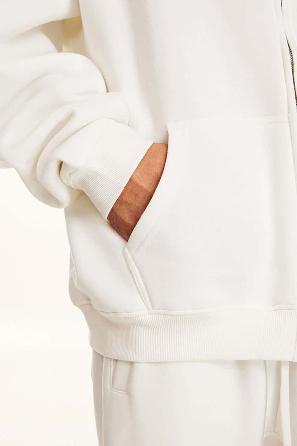 Unisex Solid Color Loose-Fit Fleece-Lined Hooded Zip-Up Cardigan