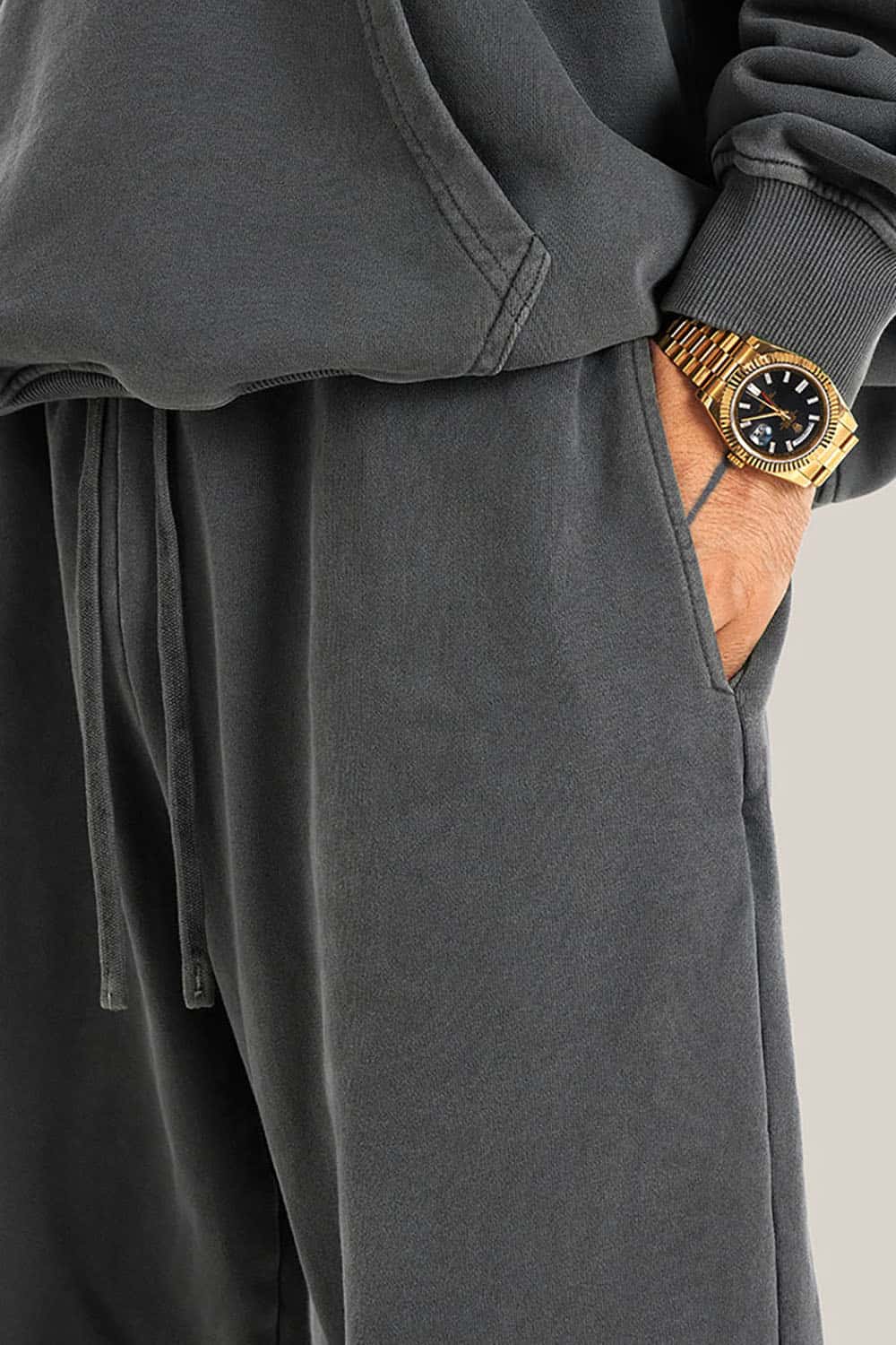 Streetwear Loose Casual Pants with Elastic Cuffs and Washed Finish