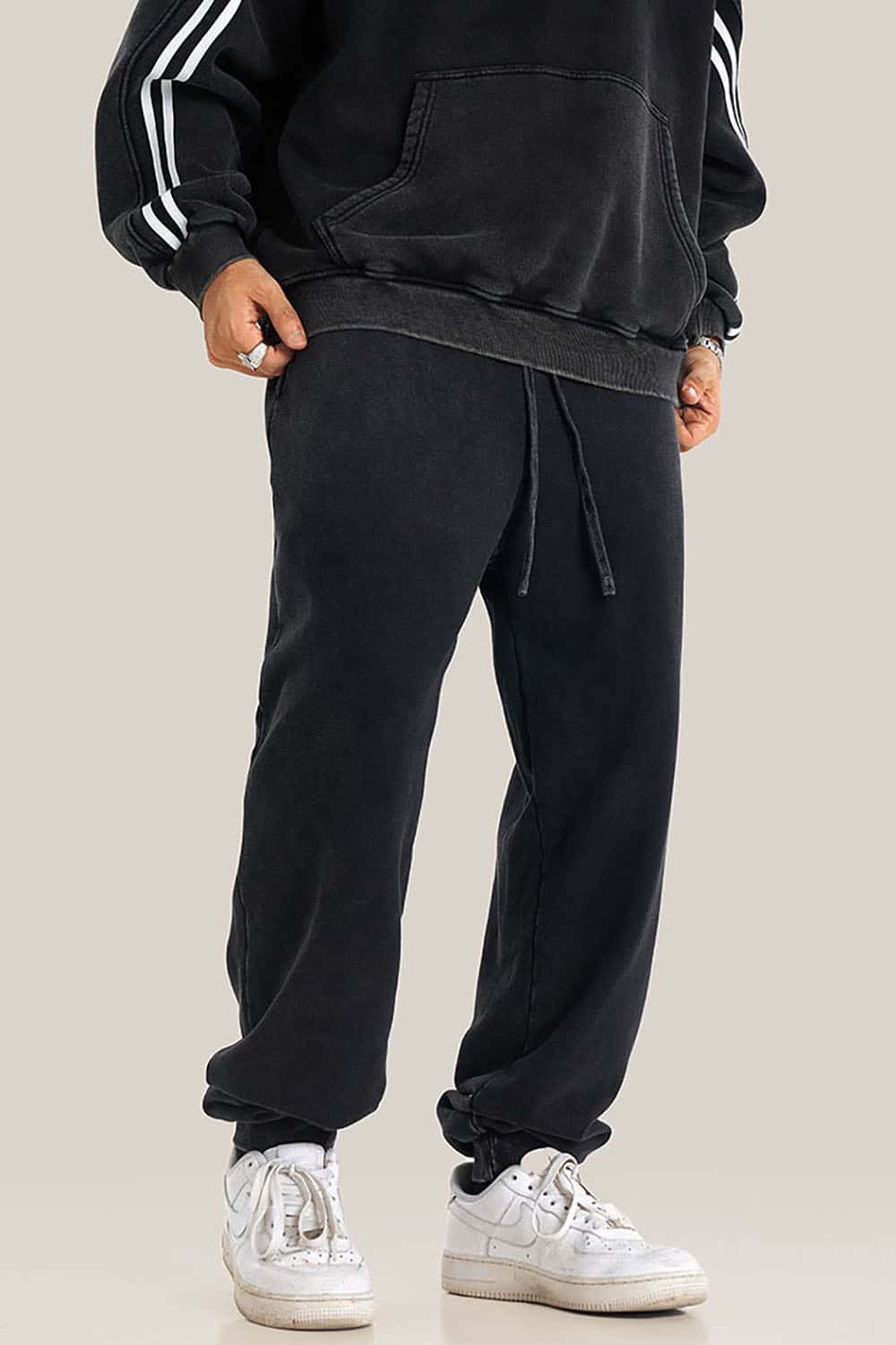 Streetwear Loose Casual Pants with Elastic Cuffs and Washed Finish