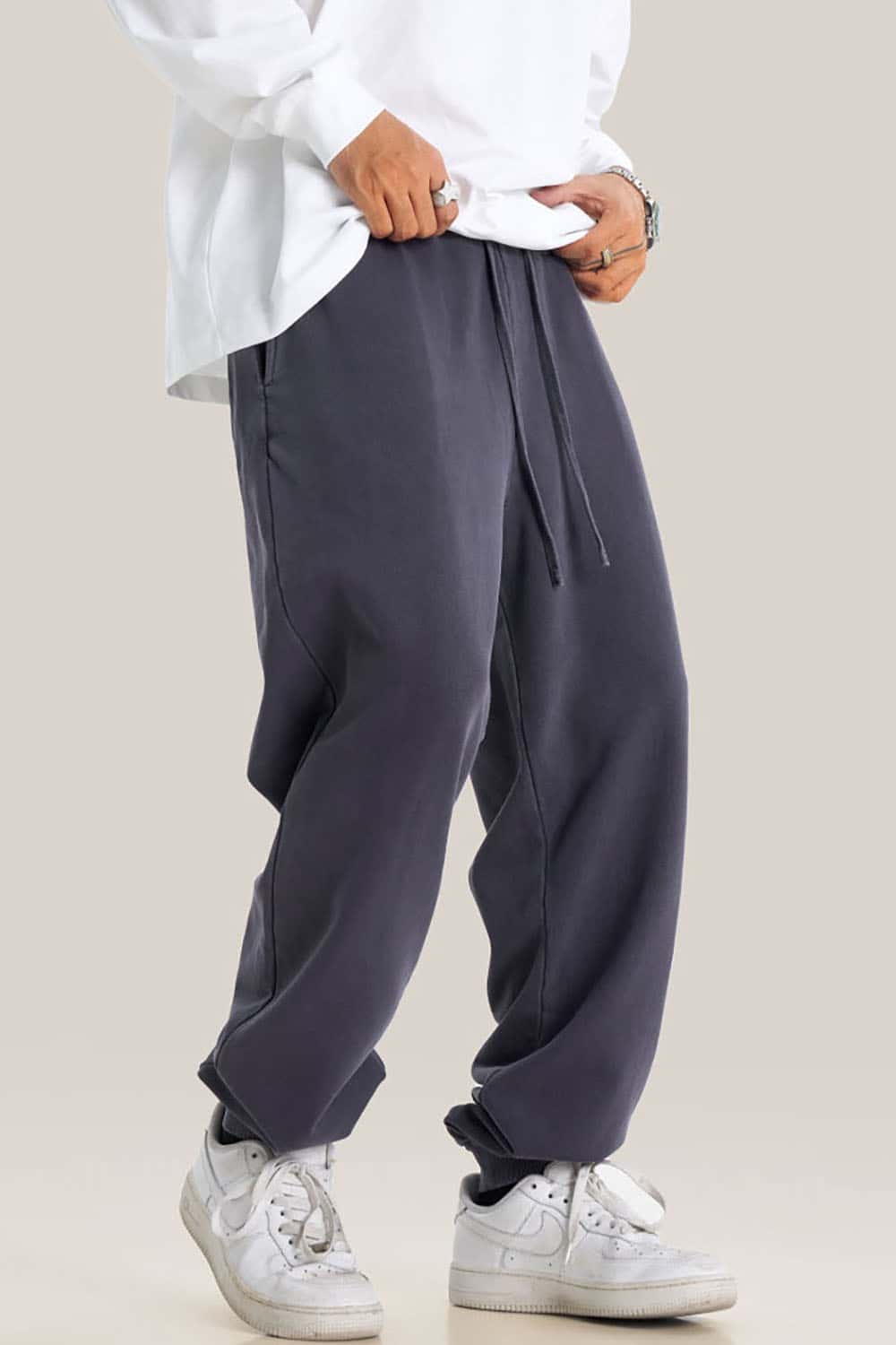 Streetwear Loose Casual Pants with Elastic Cuffs and Washed Finish