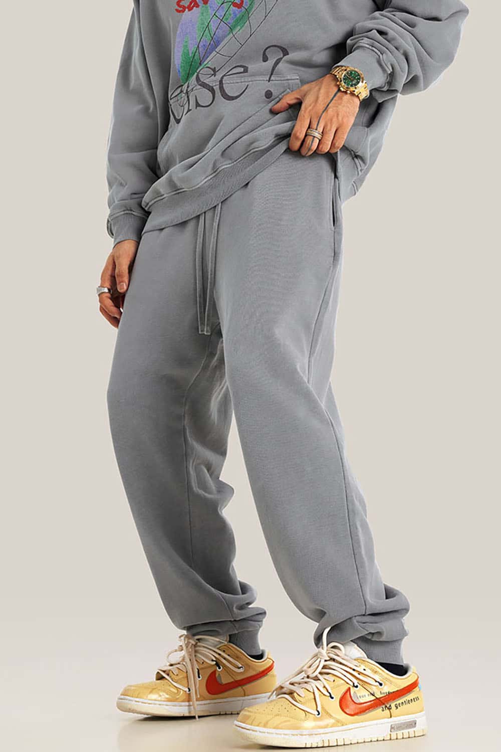 Streetwear Loose Casual Pants with Elastic Cuffs and Washed Finish