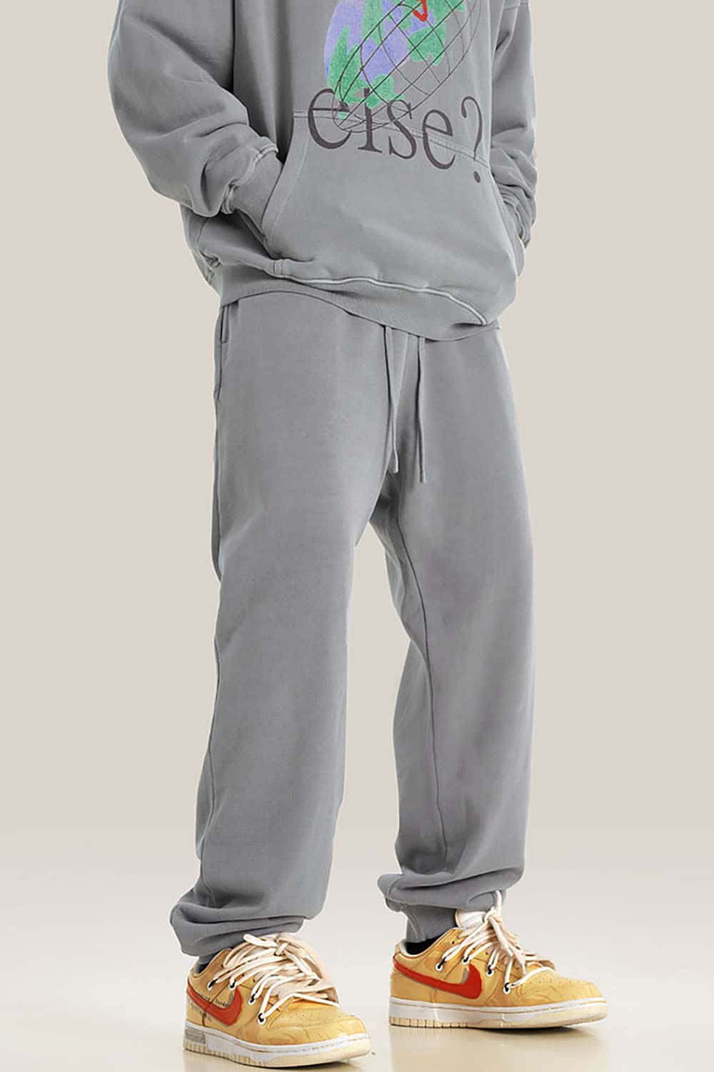 Streetwear Loose Casual Pants with Elastic Cuffs and Washed Finish